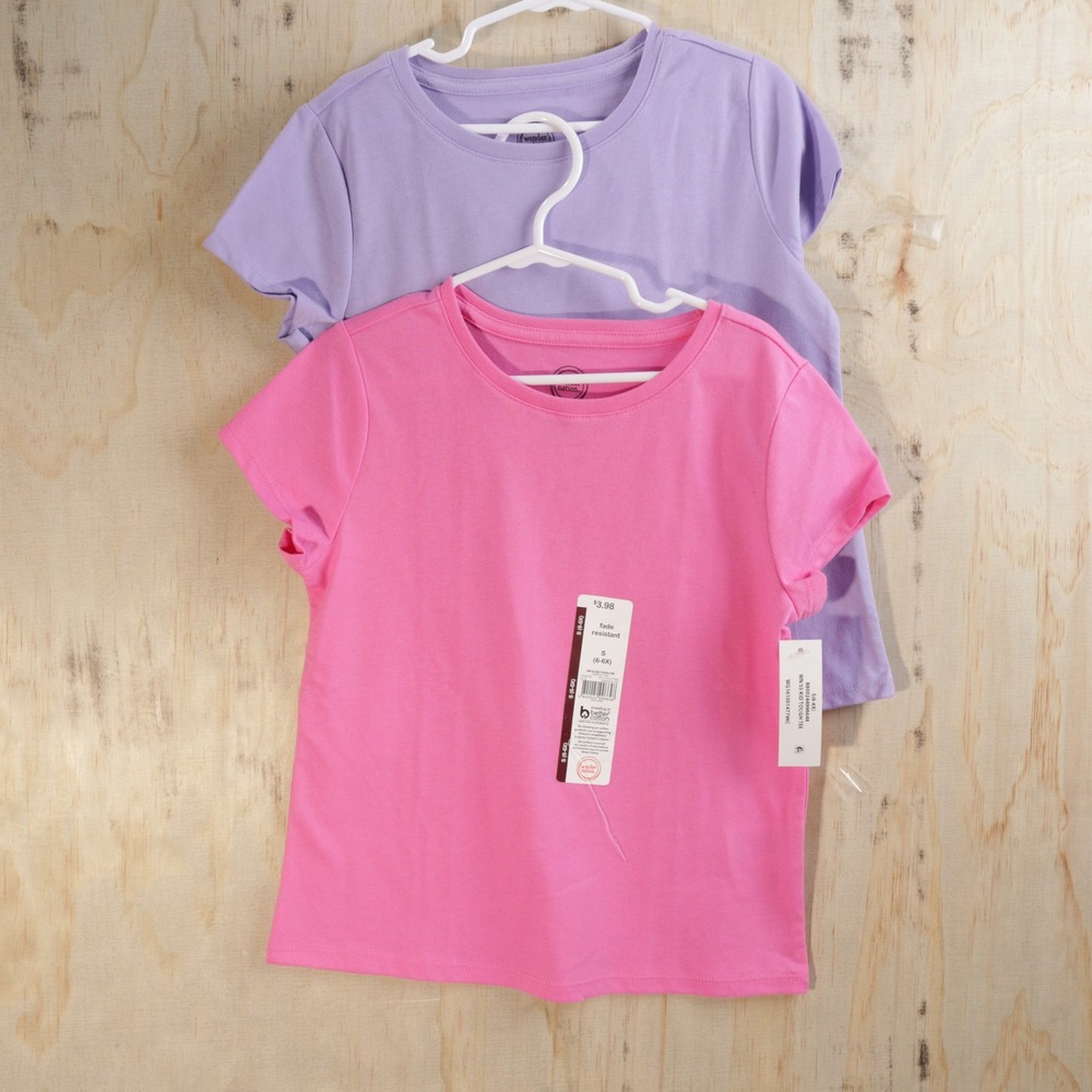 Wonder Nation Girls Short Sleeve T-Shirt 2-Pack Pink Purple Size S 6-6X NWT